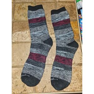 Columbia Men's‎ Striped Wool Blend Crew Socks Gray Burgundy Size Large